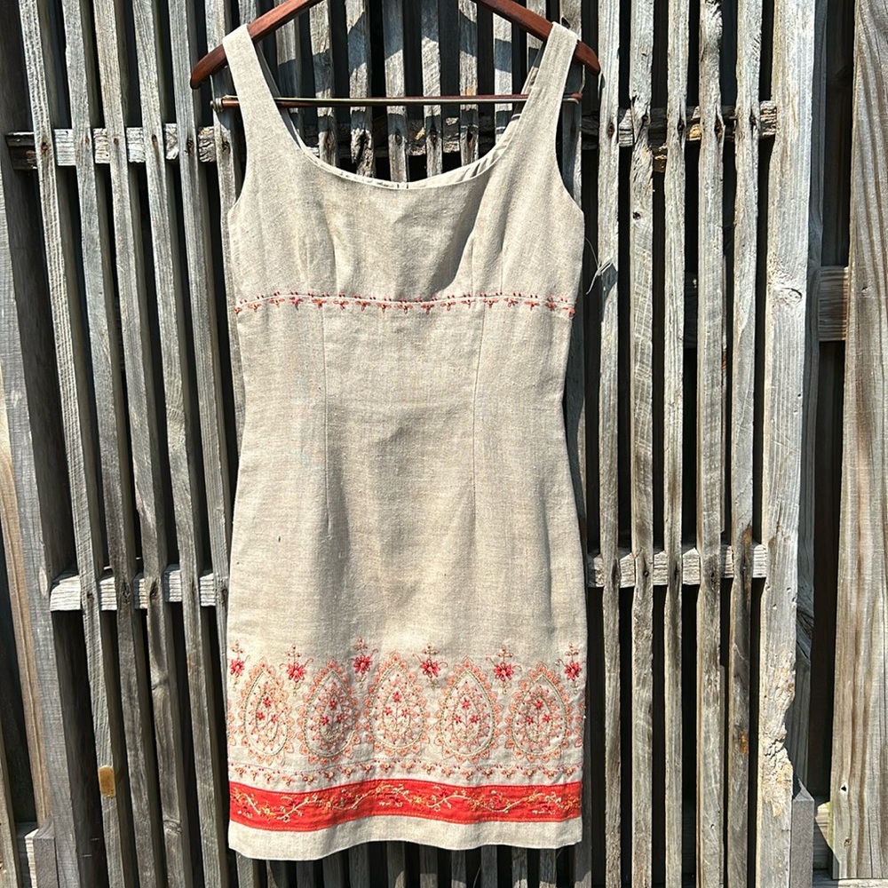 Opening Ceremony 100% Linen Embroidered Boho Mini Dress Size 8